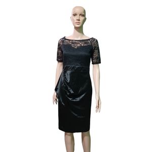 Mmondschein Women's Dress Black Petite Half Lace Overlay Sheath Medium